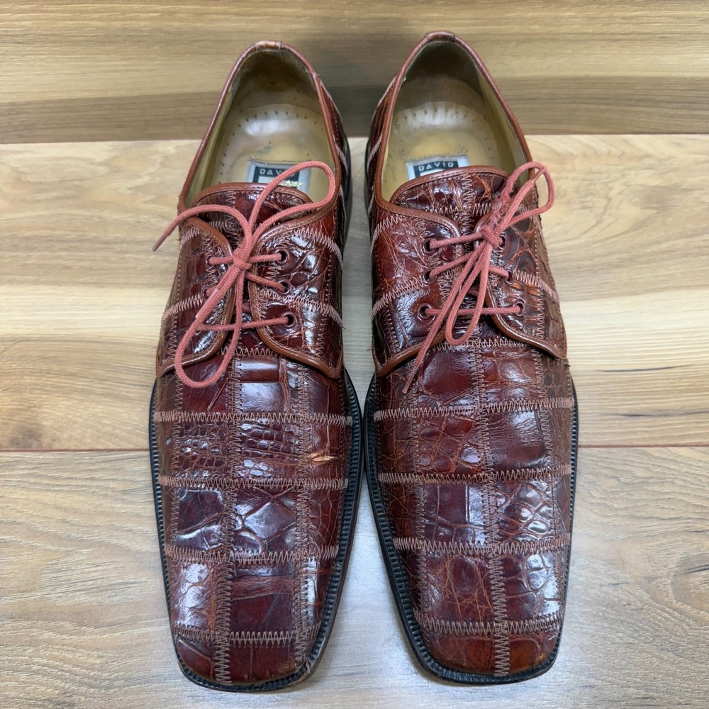 DAVID EDEN Genuine‎ Crocodile Patchwork Mens 10 Oxford Dress Shoes Square Toe